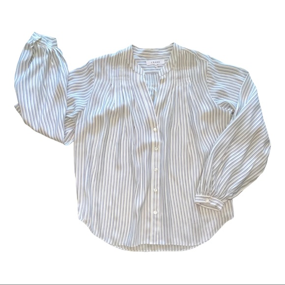 Frame Denim Woman’s Striped Button Down Pleated Silk Blouse Size Small - Picture 5 of 8